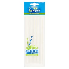 Slamka papierová rovná biela blisterová 200 x 6 mm 25 ks