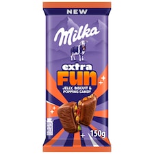 Milka Jelly Biscuits mliečna čokoláda s gumovými medvedíkmi, perlami a chrumkavou sušienkou 150 g