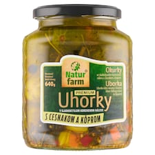 Natur Farm Prémium uhorky v sladkokyslom korenenom náleve s cesnakom a kôprom 640 g