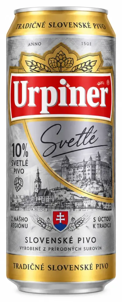 Urpiner svetlé pivo, 10 % plechovka