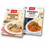 Bravčové pliecko na hubách s ryžou / Segedínsky guláš so žemľovou knedľou